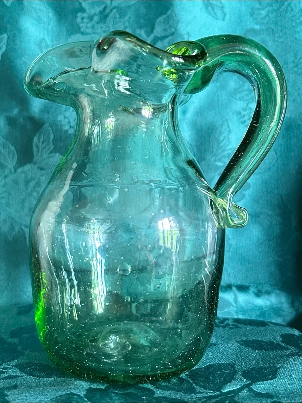 Handblown Green Glass Pitcher - Artisan Home Art